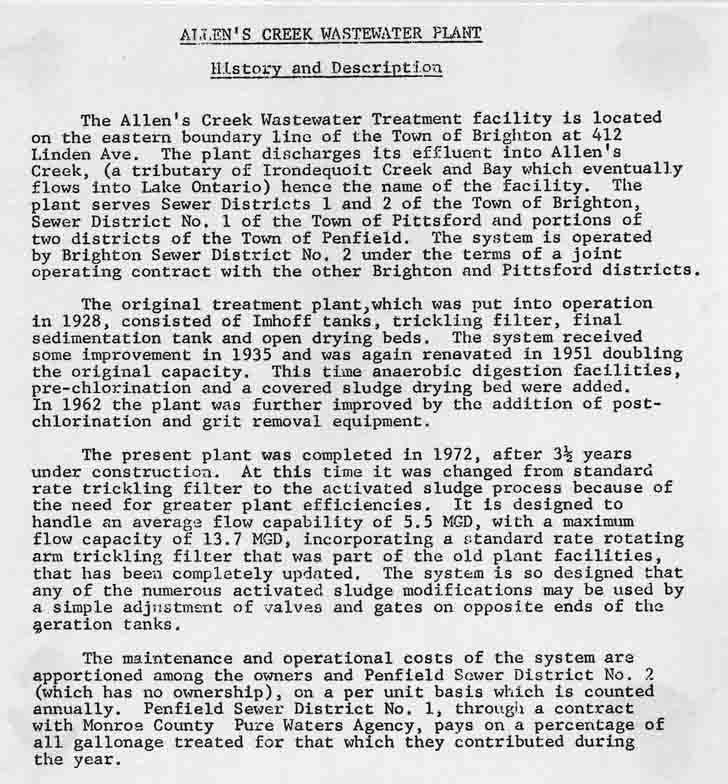 Allens Creek Wastewater Plant History